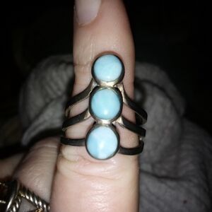 Elegant Triple Larimar Sterling Silver Band Ring